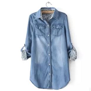 Hot Sale Women's Spring Autumn Cotton Denim Shirts Long Sleeve Pockets Jeans Shirts Casual Turn Down Collar Cardigans Female Jackets