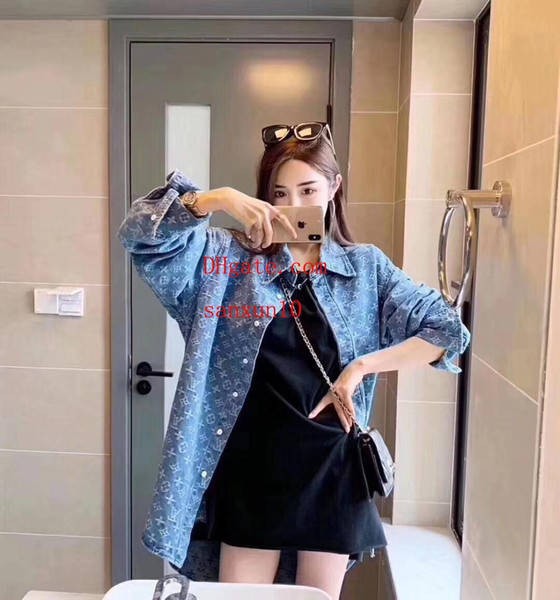 2019 Women Casual Long Sleeve Loose Blouse Lapel Denim Shirt coat Women Turn-down Collar Regular Woman Clothing L-i1