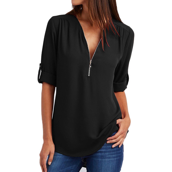 Europe America Hot Style Women Blouse Shirt V-neck LooseChiffon Jacket Chemise Femme Plus Size 4XL 5XL Tops Tee