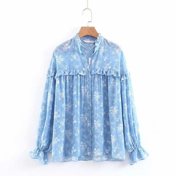 XQ8-50-9232 European and American fashion style laminated decorative flower printed blouse