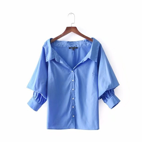 women vintage sexy off shoulder loose shirt candy color three quarter casual slim blouse femininas blusas tops LS1837