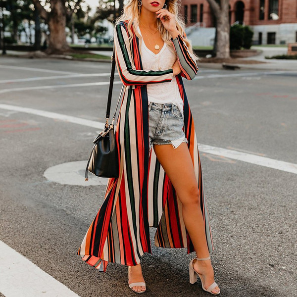 women's kimono and brands striped blouses 2018 plus size kimono cardigan casual summer blusas manga comprida feminina