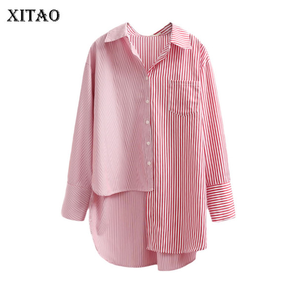 [XITAO] 2018 New Spring Korea Fashion Women Single Breasted Irregular Long Blouses Female Full Sleeve Striped Shirts CXB966