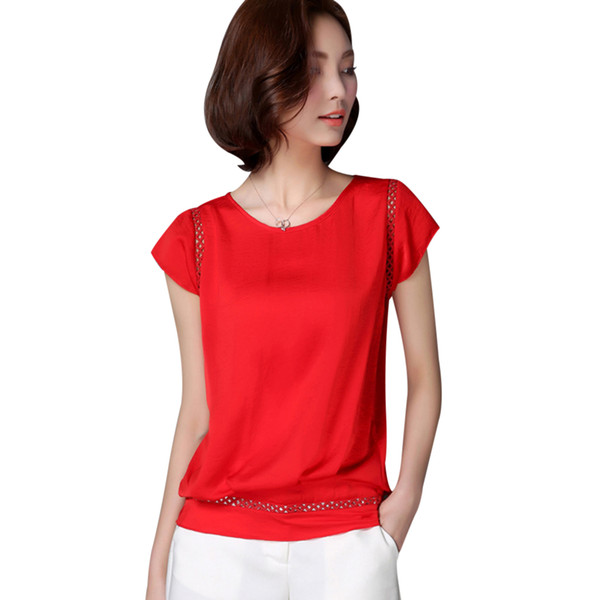 Office Shirts Blouses Women White Balck Red Elegant Ladies Chiffon Blouse Short Sleeve Womens Tops Chemise Femme Plus Size