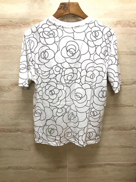 new Spring Summer Luxury Europe Paris Coco T shirt shirts short sleeve Camellia covered patterns Men Women T Shirt Casual Cotton Tee Top