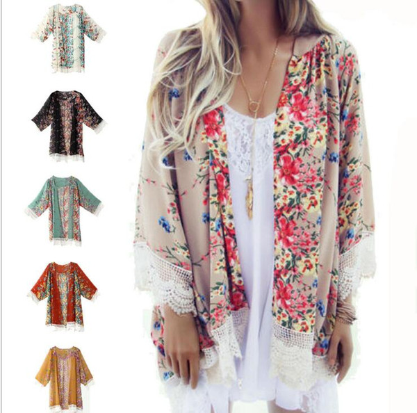 Women Lace Tassel Flower pattern Shawl Kimono Cardigan Style Casual Lace Chiffon Coat Cover Up Blouse KKA3435