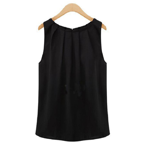 Women Tops And Blouse 2018 New Fashion Solid Color Sleeveless O Neck Chiffon Shirt Korean Cheap Free Shipping Vestidos HJY1006