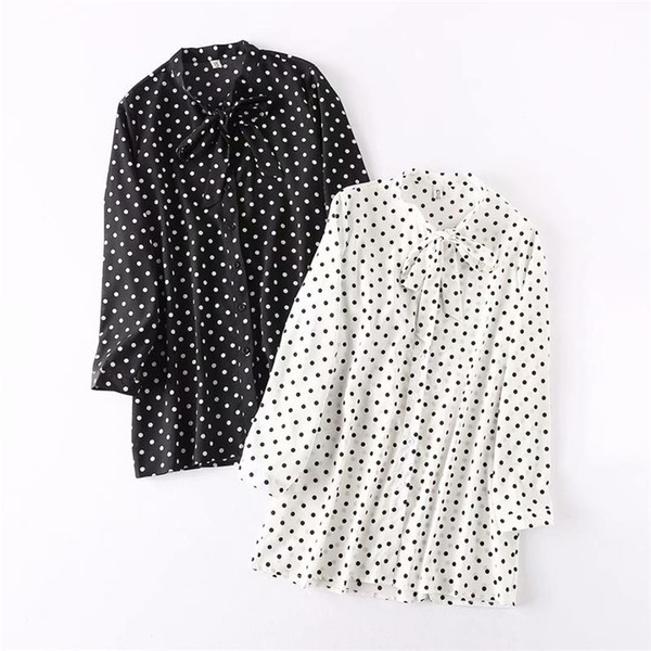 Plus size bow collar long sleeve blouses women 2018 new fashion black & white polka dot shirt Spring & autumn ladies tops