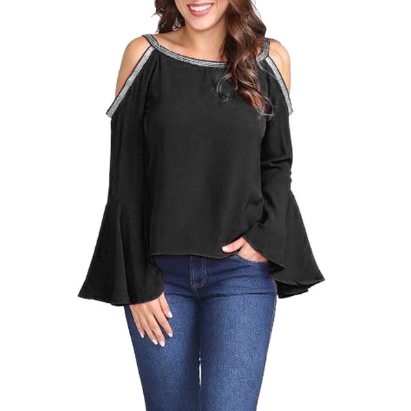 Womens Tops and Blouses 2018 Long Sleeve Cold Shoulder Shirts Tunic Ladies Top Clothes Korean Fashion Clothing Streetwear