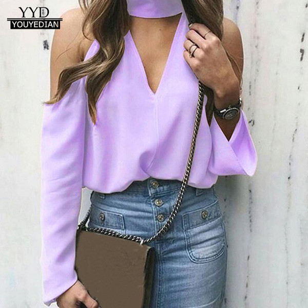 Women's Tops 2018 Autumn Sexy Off the Shoulder Long Sleeve Halter V-neck shirt Blouses Ladies Clothes New roupas feminina