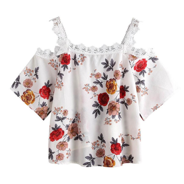 Women Floral Print Blouses Sexy Off Shoulder Short Sleeve Lace Blouse Casual Tops Shirt blusas feminina 2018 New P45X