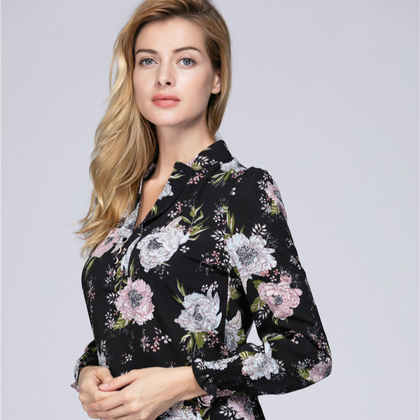 new spring long sleeved blouses fashion slim casual print plus size elegant OL style women shirts chiffon clothing D556 30