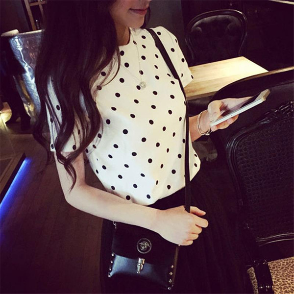 Women T Shirt 2017 Summer New Fashion Comfortable Regular Polka Dot Korean Style Short Sleeve Casual O-Neck Top Tees