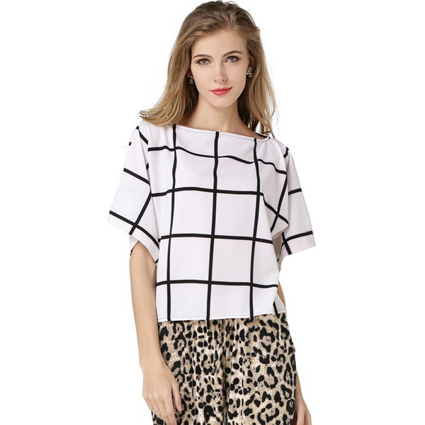 2017 New Chiffon Shirt Women Summer Beautiful Loose One Size Big Bat Shirt Black And White Large Plaid Blouses For Women