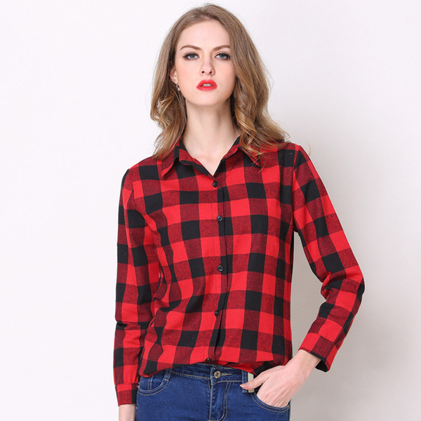 Women Plaid Shirts Spring Long Sleeve Blouses Shirt Office Lady Cotton Lace Up Shirt Tunic Casual Tops Plus Size Blusas