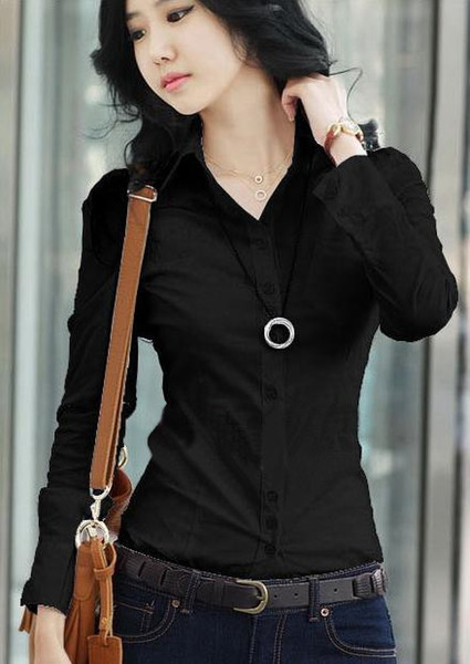 Fashion Shirt Women Clothes Full Sleeve White Black Blouse Tops OL Office Ladies Work Wear Plus Size Blusas Femininas