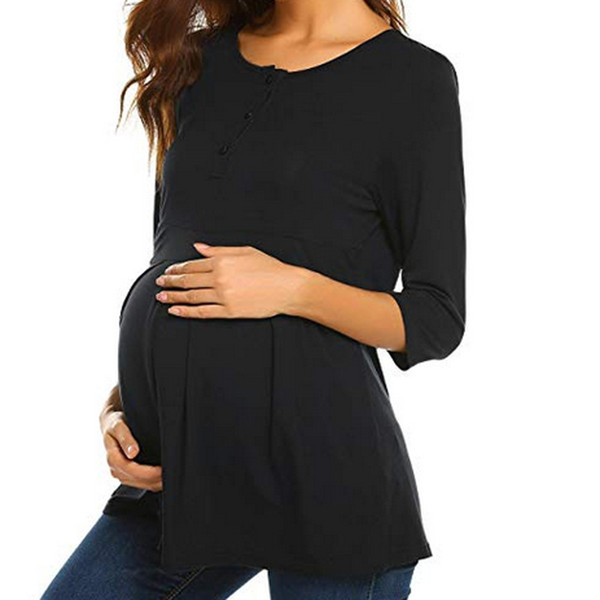 feitong New Arrival Spring Autumn Womens Tops and Blouses Fashion Solid O-Neck Three quarter Sleeve Maternity Pregnant Shirt