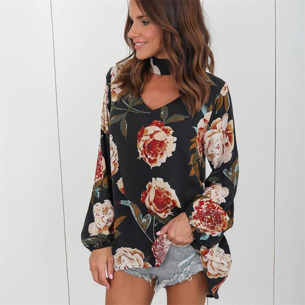 Fashion Plus Size Chiffon Blouse Women Autumn Floral Shirt With Long Sleeve Woman Sexy Shirts Clothes White Blouses Tops For Women