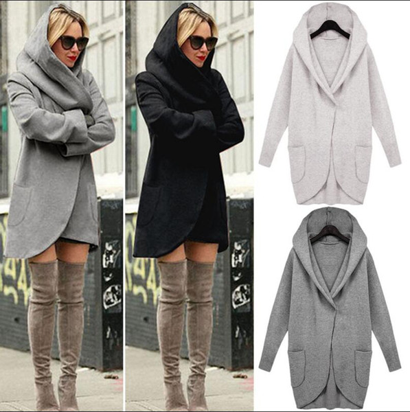 Women Hooded Jackets Winter Long Coat Casual Coat Long Sleeve Sweatshirts Blouses Pullover Outwear Jumper Female Clothes 4 Colors OOA3392