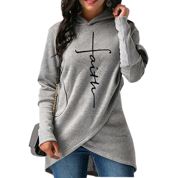 Autumn Hoodies Sweatshirts Women Long Sleeve Faith Print Warm Hooded Pullover Tops Plus Size Casual Female Sweatshirt