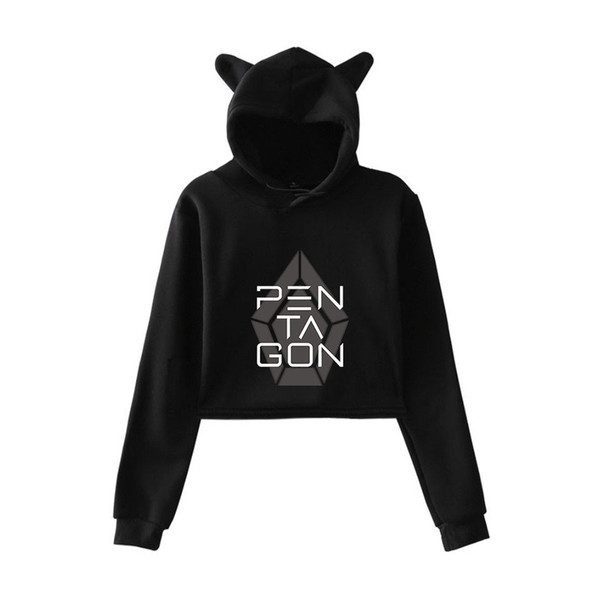 New 2019 Kpop PENTAGON Album Five Senses 2D Print fashion trend sala Cat Crop Top Women Hoodies Sweatshirt Sexy hot clothes