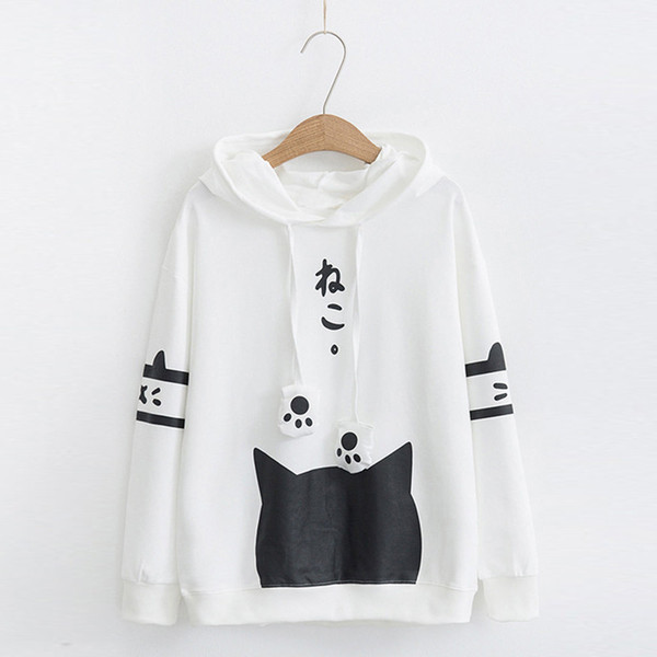 Harajuku Neko Cat Kawaii Hoodie Lolita Junior Cute Ear Hoody Pullover Student Girls Spring School Clothes Anime Lovely Paws Tops