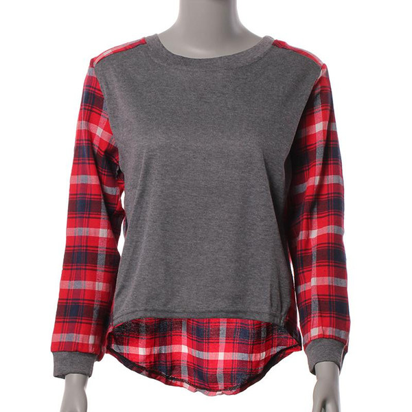 Hot Sale Plaid Sweatshirt Spring Autumn Thin Style Long Sleeve Short Hoody Casual Pullover Women