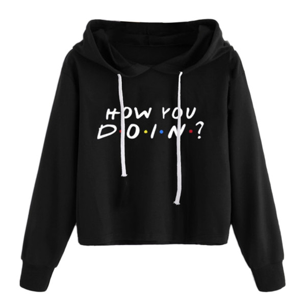 Autumn Sweatshirt Women Casual Fashion Womens Solid Long Sleeve Hooded Hoodies Letter Print Black Sweatshirts Short Pullovers