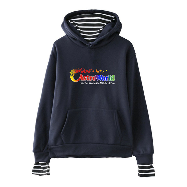 ASTROWORLD Women Fake Two Piece Sweatshirts Fashion Printed Striped Long Sleeve Sweatshirts Casual Clothes