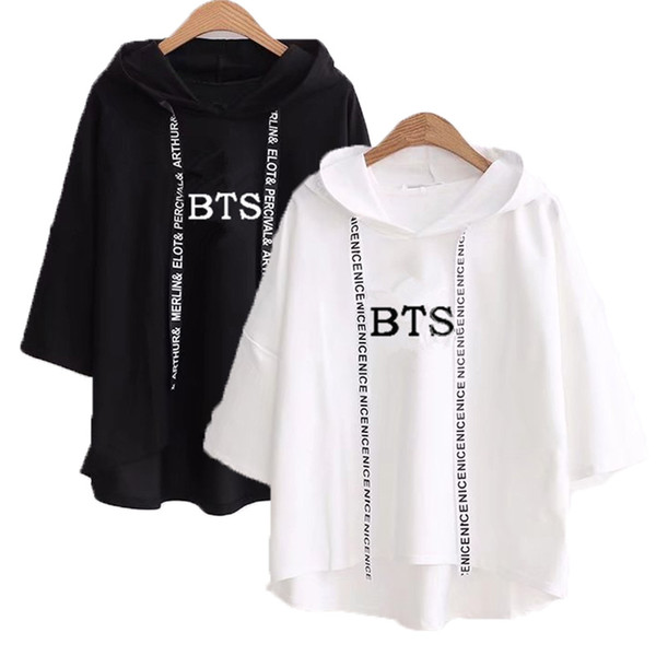 Ulzzang Harajuku hoodies Fashion BTS Kpop Clothes Women Casual Hooded Sweatshirts Pullovers Tops Short Sleeve Hoodie Shirts