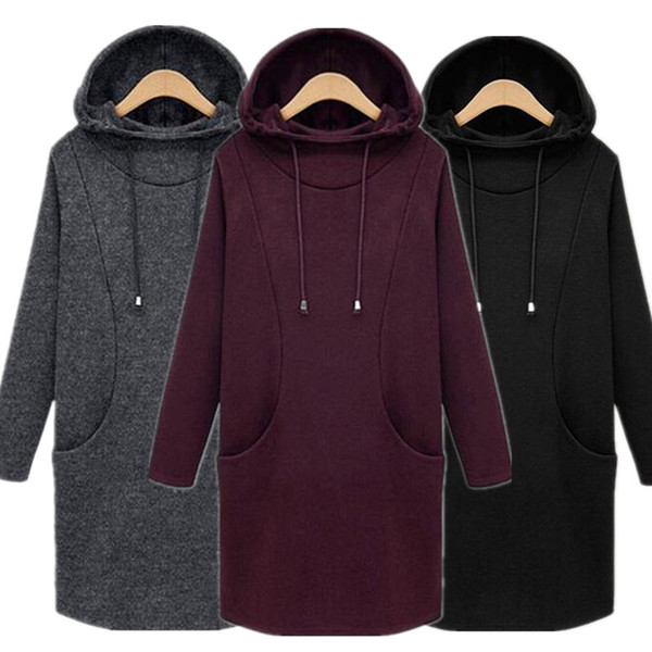 2017 Autumn Winter Women Casual Solid Hoodies Sweatshirts,plus size XS -4XL 5XL 6XL BLACK GRAY RED BLUE Hoodies & Sweatshirts