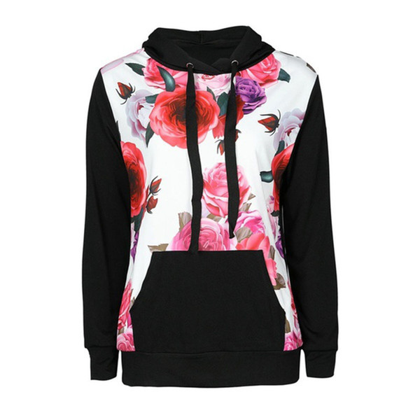 Autumn Winter Women Fashion Printing Long Sleeves Hooded Slim Pullover Sweatshirt Pink Black