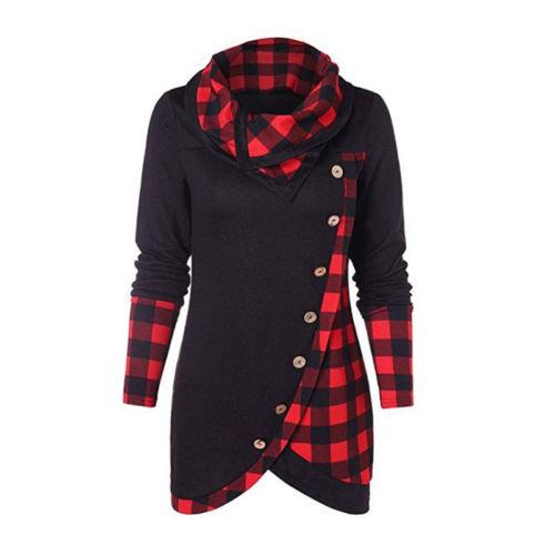 Hirigin Womens Tops Long Sleeve Lapel Buttom Plaid Loose Blouse Winter Shirt Sweatshirt