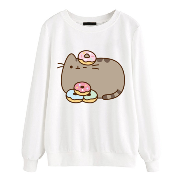 pullovers autumn fleece fleece style hoodies kawaii cartoon cat clothes women white black brand tracksuits 2018 new sweatshirts