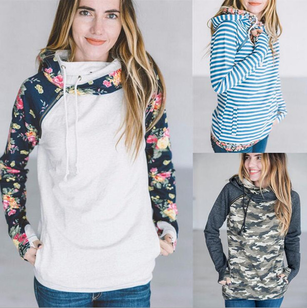 Women Hoodie Digital Print Coats Zipper Lace Up Long Sleeve Pullover Winter Blouses Outdoor Sweatshirts Outwear 9 Styles