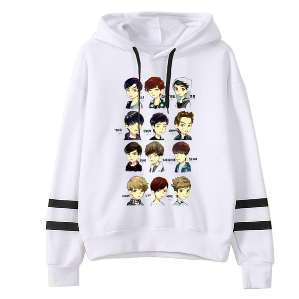 New Fashion Spring Autumn Women Cartoon EXO Boys Print Hoodies kawaii harajuku Female Long Sleeve Hooded Print Sweatshirts