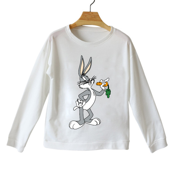 Women Hoodies Kawaii Cute Bugs Bunny Print Sweatshirts Funny Tops Harajuku Long Sleeves White Casual Female Hoody Pullover