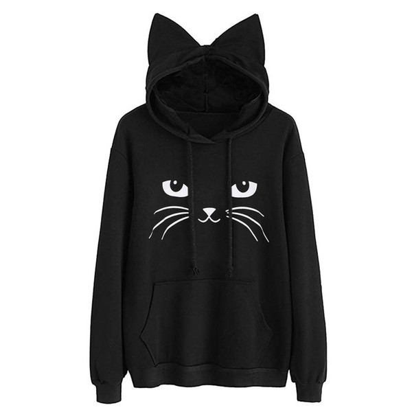 Hoodies Sweatshirt Women Harajuku Cat Print Long Sleeve Hoodie Women 2018 Gothic Kpop Clothes Kawaii Korean Moletom