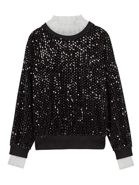 Sequin Paillette Blinking shirt Long Sleeve Sweatshirt Solid Hooded Pullover Tops O neck Autumn Winter Female Sweatshirt