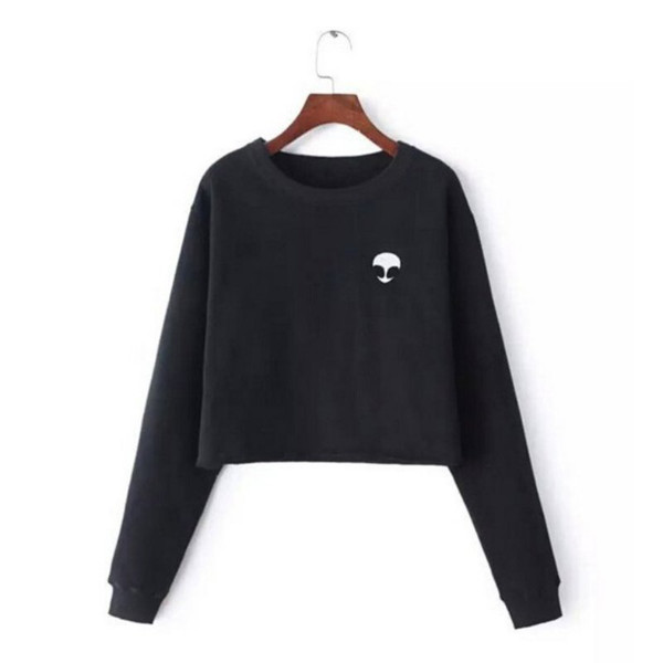 Women's Casual Pullover Long Sleeve Tops Alien Sweatshirt Coat Funny Printing Crop Tops Women 2017