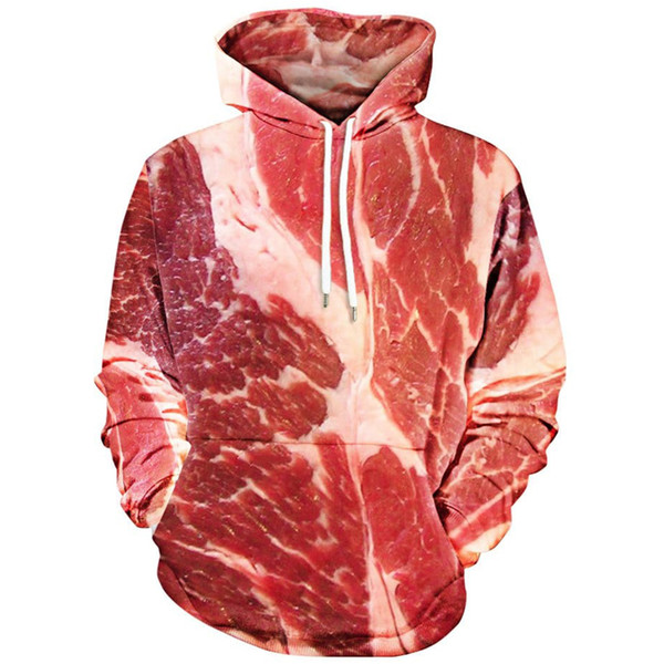 ONSEME Unisex-Adult Raw Meat Print Kangaroo Pocket Hoodie Funny Pork 3D Hooded Sweatshirts Men Women Hoodies Pullovers DHO-33