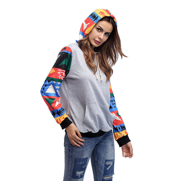 Japan Hooded Sweatshirts Patchwork Print Long Sleeve Autumn Lady Hoody Red Black Colorful Knit Cotton Drawstring Casual Hoodies