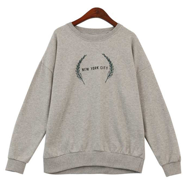 Autumn New Gray Cotton Sweatshirts for Women O-neck Hoodie Regular Embroidery Long Sleeves Sudadera Mujer