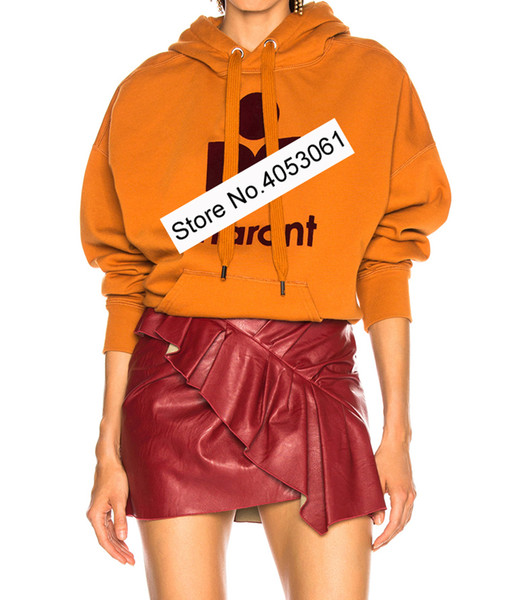 Orange Yellow Color Letter Cotton Hooded Hoodie Plus Velvet Thick Warm Casual Sweatshirt - 2019ss Women/Ladies Letter Print Top