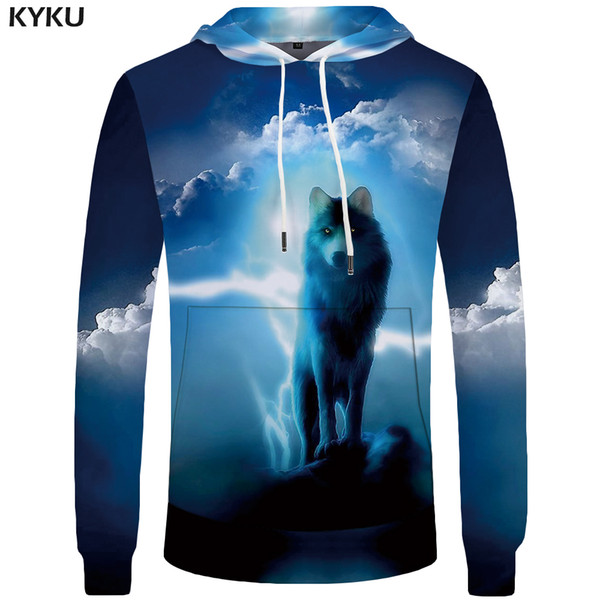 KYKU Wolf Sweatshirt Women Lightning Large Size Big Cloud Pocket Animal Casual Sweatshirts Hoodie Long Sleeve sweatshirt 3d