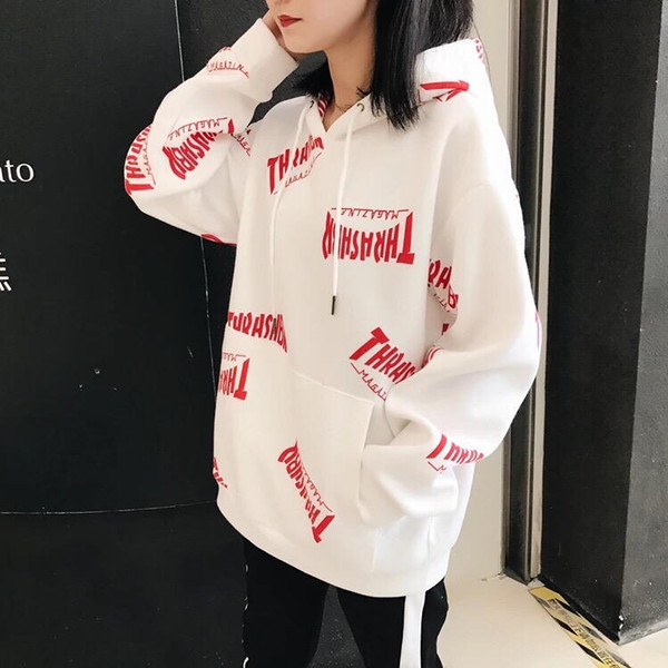 New Womens Hoodies Brand Letter Print Hip Hop Streetwear Hooded Sweater Fashion Casual Style Sweatshirt for Lady Size M-2XL