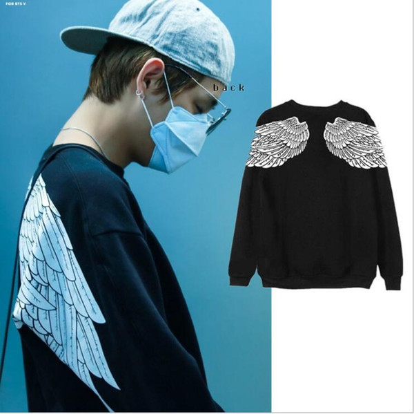 2018 new kpop bts Bangtan Boys The same paragraph clothes JUNGKOOK White wings Sweater No cap Autumn And Winter New wave