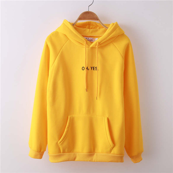 Oh Yes Letter Harajuku Casual Coat Two Layers Hat 2017 Winter Fleece Pink Pullover Thick Loose Women Hoodies Sweatshirt Female