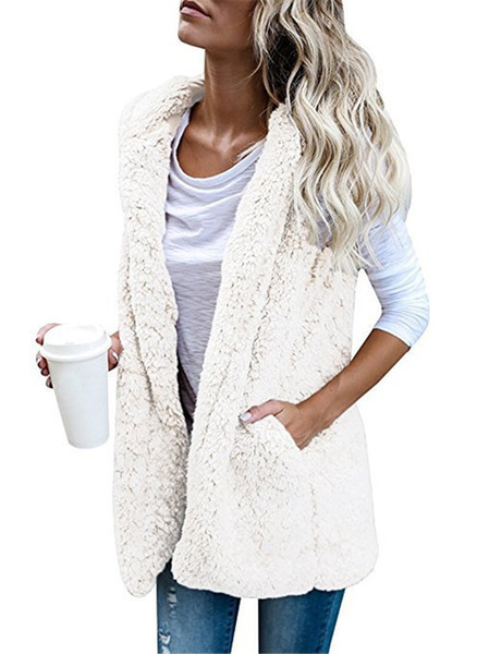 Sherpa Women Vest Sleeveless Berber Fleece WaistCoat Solid Color Casual Warm-up Hooded Cardigan Spring Autumn Winter Warm-up Cloak Coats