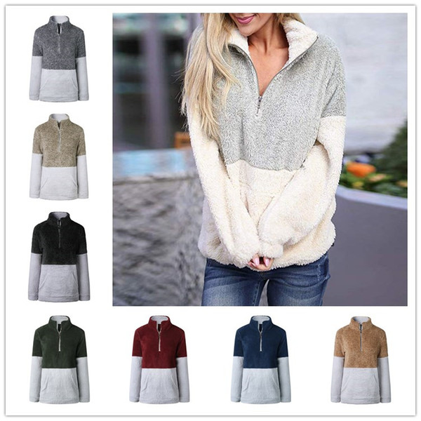 Sherpa Pullover Hoodies Women Winter Fall Fleece Sweatshirt Oversized V-Neck Zipper Sweater Long Sleeve Jacket Patchwork Autumn hoodie